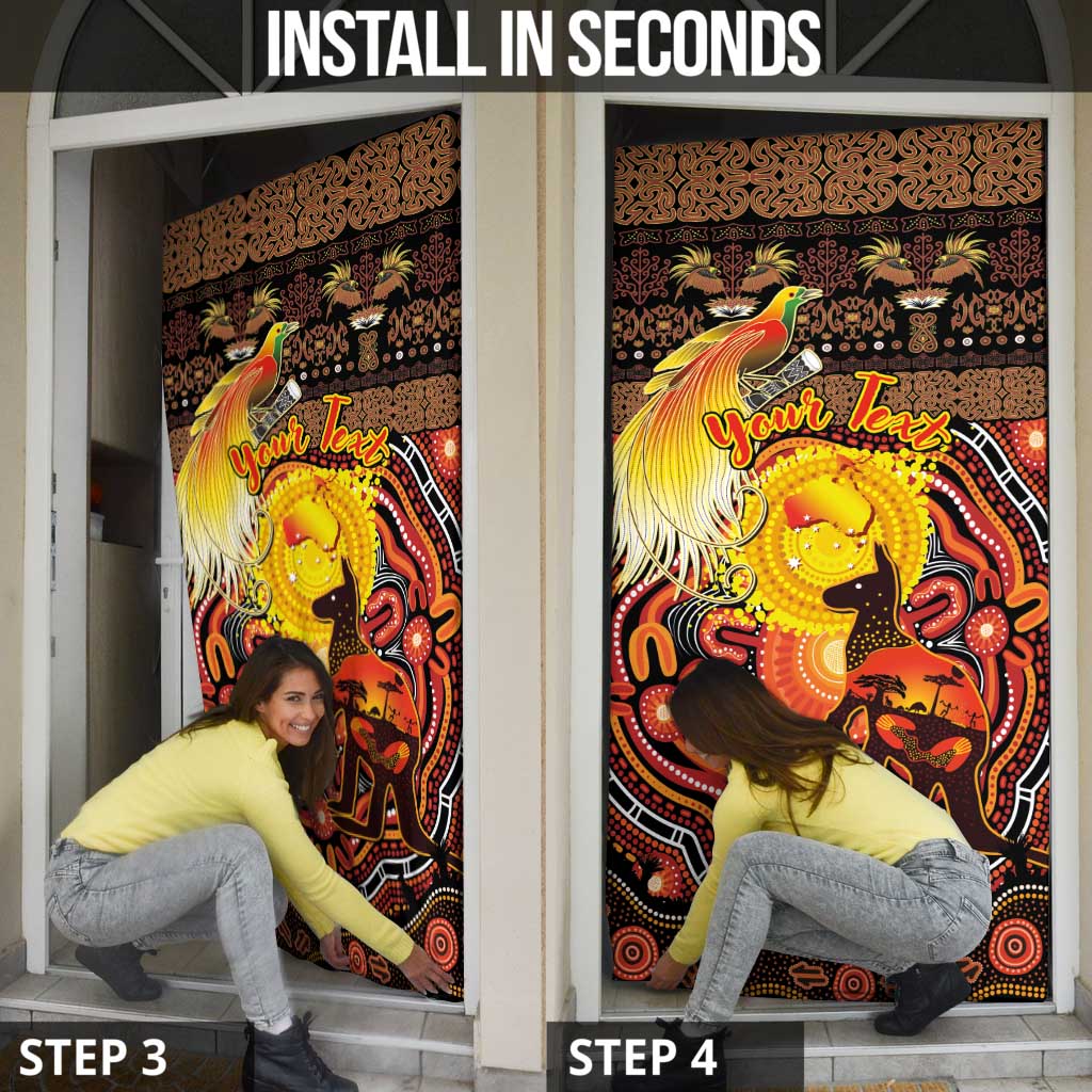 Personalized Australia and Papua New Guinea Together Door Cover Kangaroo Aboriginal Art and Bird-of-paradise Oro Tribal Motifs - Polynesian Pride