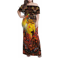 Personalized Australia and Papua New Guinea Together Family Matching Off Shoulder Maxi Dress and Hawaiian Shirt Kangaroo Aboriginal Art and Bird-of-paradise Oro Tribal Motifs - Polynesian Pride