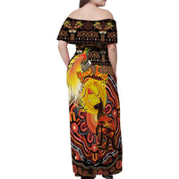 Personalized Australia and Papua New Guinea Together Family Matching Off Shoulder Maxi Dress and Hawaiian Shirt Kangaroo Aboriginal Art and Bird-of-paradise Oro Tribal Motifs - Polynesian Pride