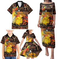 Personalized Australia and Papua New Guinea Together Family Matching Puletasi and Hawaiian Shirt Kangaroo Aboriginal Art and Bird-of-paradise Oro Tribal Motifs - Polynesian Pride