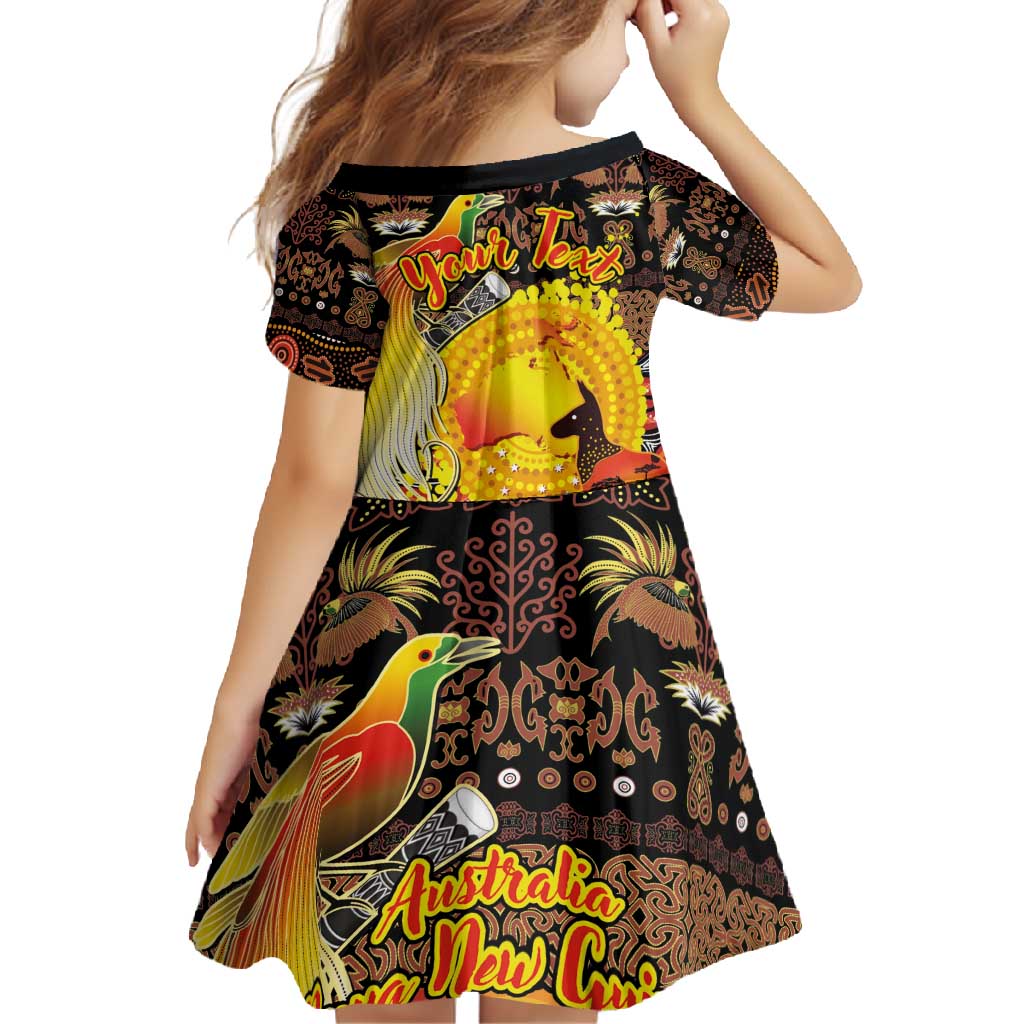 Personalized Australia and Papua New Guinea Together Family Matching Summer Maxi Dress and Hawaiian Shirt Kangaroo Aboriginal Art and Bird-of-paradise Oro Tribal Motifs - Polynesian Pride