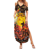 Personalized Australia and Papua New Guinea Together Family Matching Summer Maxi Dress and Hawaiian Shirt Kangaroo Aboriginal Art and Bird-of-paradise Oro Tribal Motifs - Polynesian Pride