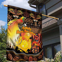 Australia and Papua New Guinea Together Garden Flag Kangaroo Aboriginal Art and Bird-of-paradise Oro Tribal Motifs - Polynesian Pride