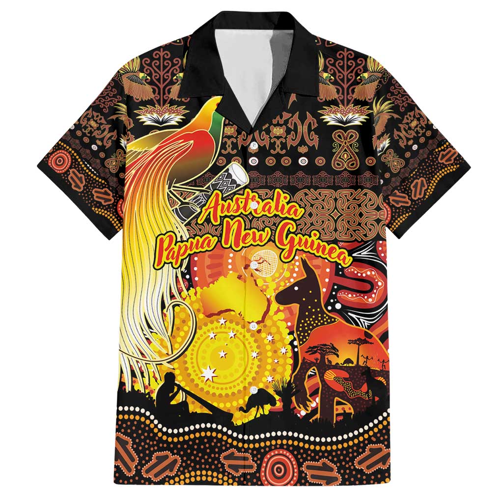 Personalized Australia and Papua New Guinea Together Hawaiian Shirt Kangaroo Aboriginal Art and Bird-of-paradise Oro Tribal Motifs - Polynesian Pride