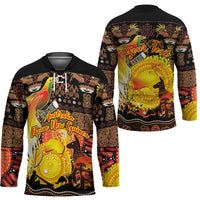 Personalized Australia and Papua New Guinea Together Hockey Jersey Kangaroo Aboriginal Art and Bird-of-paradise Oro Tribal Motifs - Polynesian Pride