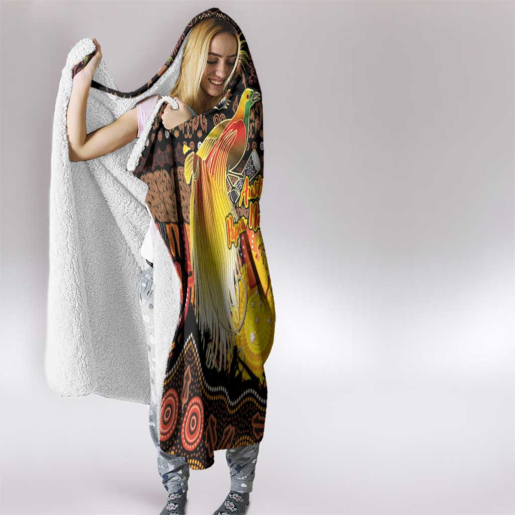 Australia and Papua New Guinea Together Hooded Blanket Kangaroo Aboriginal Art and Bird-of-paradise Oro Tribal Motifs - Polynesian Pride