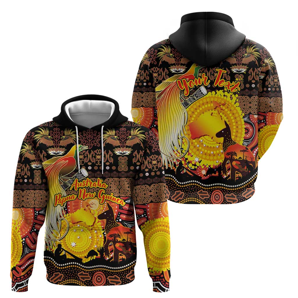 Personalized Australia and Papua New Guinea Together Hoodie Kangaroo Aboriginal Art and Bird-of-paradise Oro Tribal Motifs - Polynesian Pride