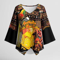 Personalized Australia and Papua New Guinea Together Kimono Sleeve Blouse Kangaroo Aboriginal Art and Bird-of-paradise Oro Tribal Motifs - Polynesian Pride
