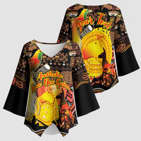 Personalized Australia and Papua New Guinea Together Kimono Sleeve Blouse Kangaroo Aboriginal Art and Bird-of-paradise Oro Tribal Motifs - Polynesian Pride