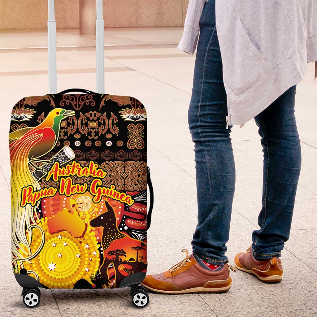 Australia and Papua New Guinea Together Luggage Cover Kangaroo Aboriginal Art and Bird-of-paradise Oro Tribal Motifs - Polynesian Pride