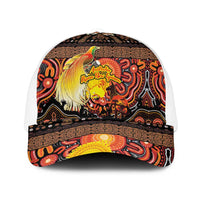 Australia and Papua New Guinea Together Mesh Trucker Cap Kangaroo Aboriginal Art and Bird-of-paradise with Oro Tribal Motifs - Polynesian Pride