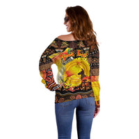 Personalized Australia and Papua New Guinea Together Off Shoulder Sweater Kangaroo Aboriginal Art and Bird-of-paradise Oro Tribal Motifs - Polynesian Pride