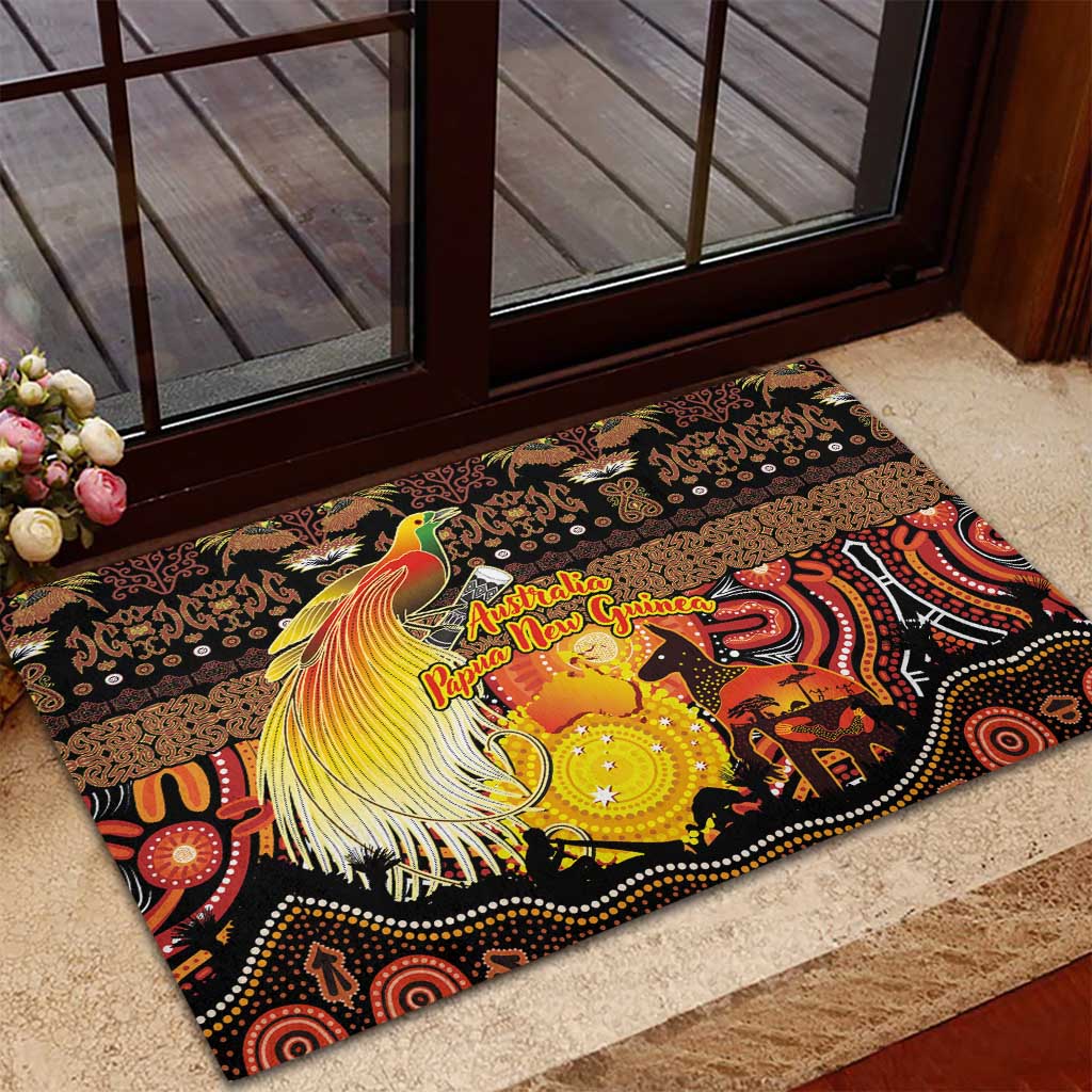 Australia and Papua New Guinea Together Rubber Doormat Kangaroo Aboriginal Art and Bird-of-paradise Oro Tribal Motifs - Polynesian Pride