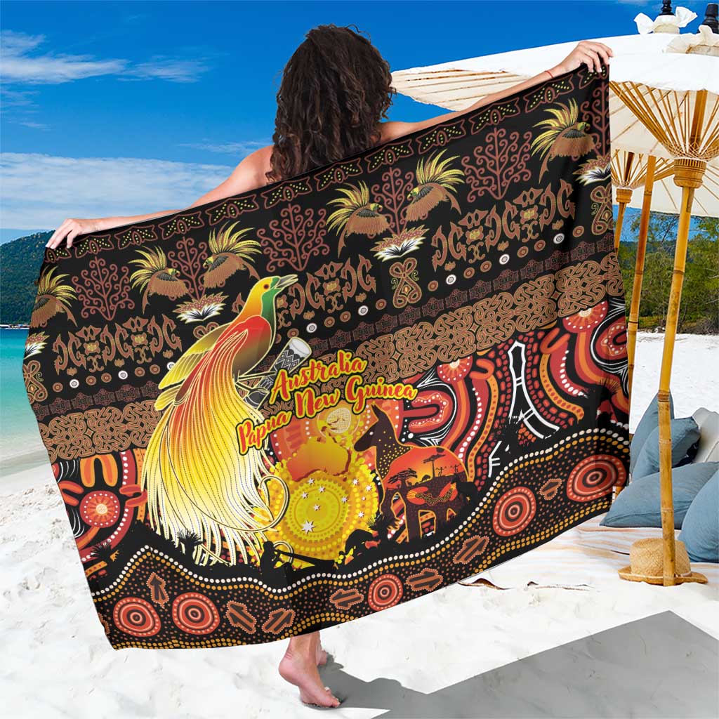 Australia and Papua New Guinea Together Sarong Kangaroo Aboriginal Art and Bird-of-paradise Oro Tribal Motifs - Polynesian Pride