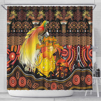 Australia and Papua New Guinea Together Shower Curtain Kangaroo Aboriginal Art and Bird-of-paradise Oro Tribal Motifs - Polynesian Pride