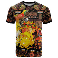 Personalized Australia and Papua New Guinea Together T Shirt Kangaroo Aboriginal Art and Bird-of-paradise Oro Tribal Motifs - Polynesian Pride