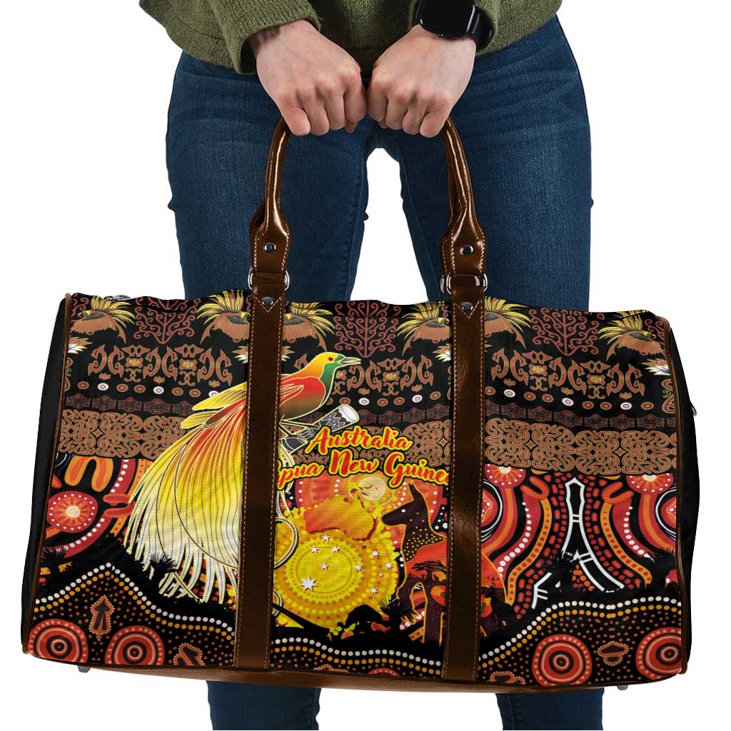 Australia and Papua New Guinea Together Travel Bag Kangaroo Aboriginal Art and Bird-of-paradise Oro Tribal Motifs - Polynesian Pride