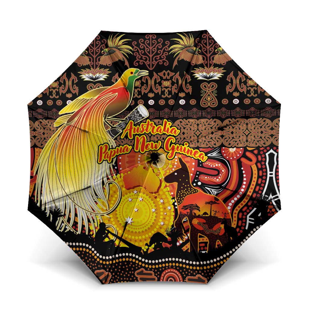 Australia and Papua New Guinea Together Umbrella Kangaroo Aboriginal Art and Bird-of-paradise Oro Tribal Motifs - Polynesian Pride