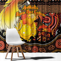 Australia and Papua New Guinea Together Window Curtain Kangaroo Aboriginal Art and Bird-of-paradise Oro Tribal Motifs - Polynesian Pride