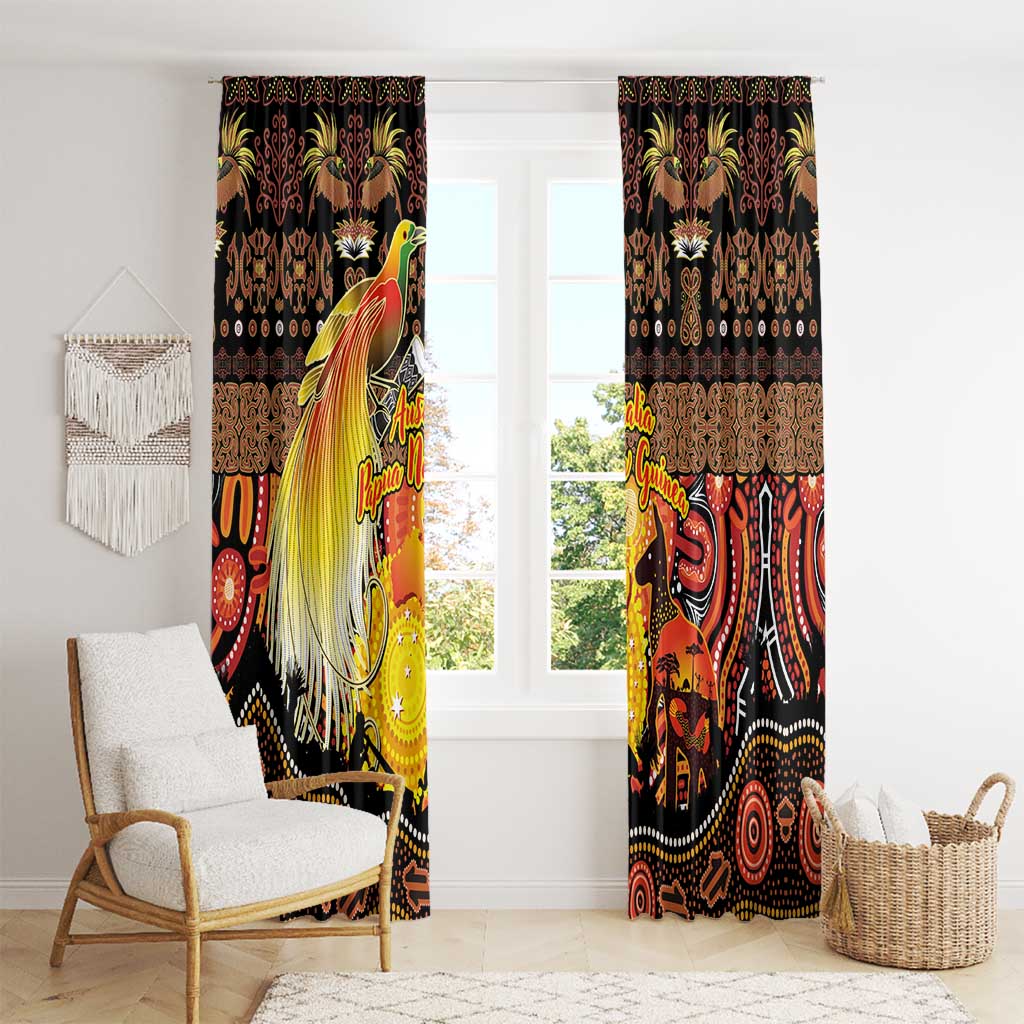 Australia and Papua New Guinea Together Window Curtain Kangaroo Aboriginal Art and Bird-of-paradise Oro Tribal Motifs - Polynesian Pride