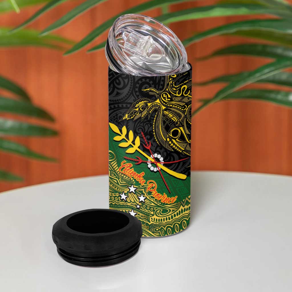 Chimpu Province Papua New Guinea 4 in 1 Can Cooler Tumbler Bird-of-paradise Art Tattoo and Melanesian Motifs - Polynesian Pride