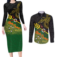 Personalized Chimpu Province Papua New Guinea Couples Matching Long Sleeve Bodycon Dress and Long Sleeve Button Shirt Bird-of-paradise Art Tattoo and Melanesian Motifs - Polynesian Pride