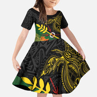 Personalized Chimpu Province Papua New Guinea Family Matching Short Sleeve Bodycon Dress and Hawaiian Shirt Bird-of-paradise Art Tattoo and Melanesian Motifs - Polynesian Pride