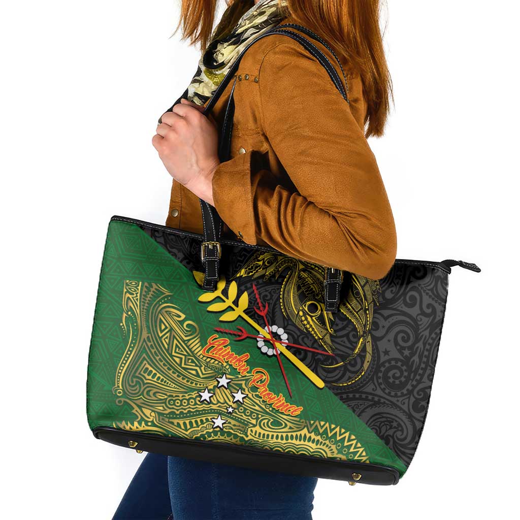 Chimpu Province Papua New Guinea Leather Tote Bag Bird-of-paradise Art Tattoo and Melanesian Motifs - Polynesian Pride