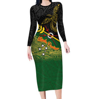 Personalized Chimpu Province Papua New Guinea Long Sleeve Bodycon Dress Bird-of-paradise Art Tattoo and Melanesian Motifs - Polynesian Pride