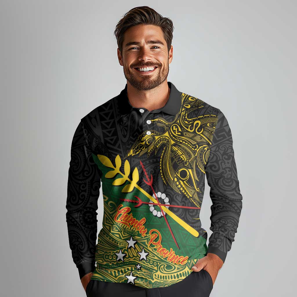 Personalized Chimpu Province Papua New Guinea Long Sleeve Polo Shirt Bird-of-paradise Art Tattoo and Melanesian Motifs - Polynesian Pride
