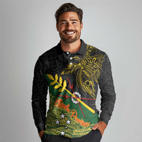 Personalized Chimpu Province Papua New Guinea Long Sleeve Polo Shirt Bird-of-paradise Art Tattoo and Melanesian Motifs - Polynesian Pride