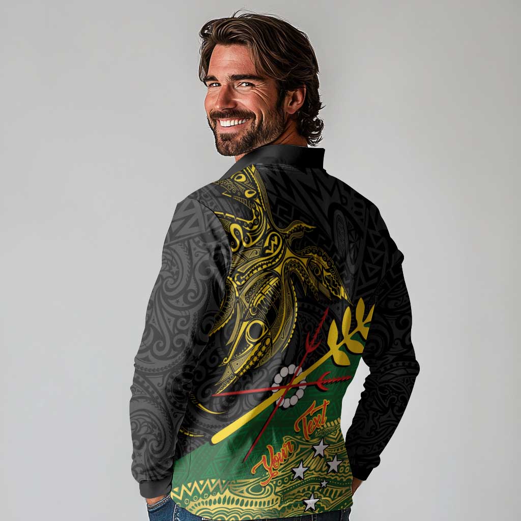 Personalized Chimpu Province Papua New Guinea Long Sleeve Polo Shirt Bird-of-paradise Art Tattoo and Melanesian Motifs - Polynesian Pride