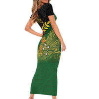 Personalized Chimpu Province Papua New Guinea Short Sleeve Bodycon Dress Bird-of-paradise Art Tattoo and Melanesian Motifs - Polynesian Pride