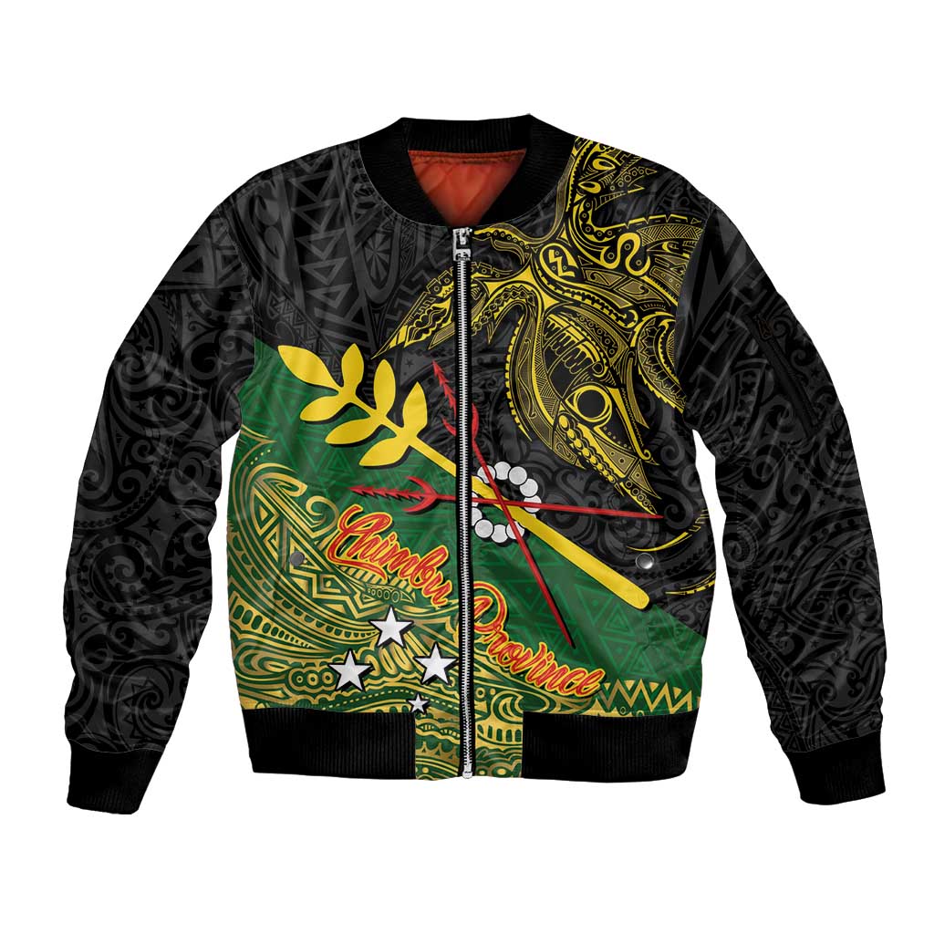 Personalized Chimpu Province Papua New Guinea Sleeve Zip Bomber Jacket Bird-of-paradise Art Tattoo and Melanesian Motifs - Polynesian Pride