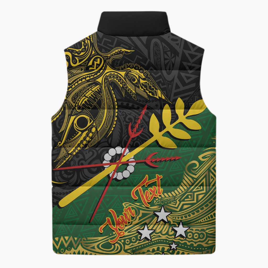 Personalized Chimpu Province Papua New Guinea Sleeveless Puffer Jacket Bird-of-paradise Art Tattoo and Melanesian Motifs - Polynesian Pride