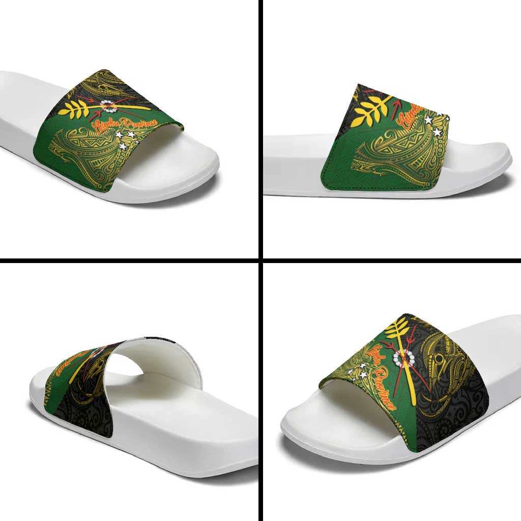 Chimpu Province Papua New Guinea Slide Sandals Bird-of-paradise Art Tattoo and Melanesian Motifs - Polynesian Pride