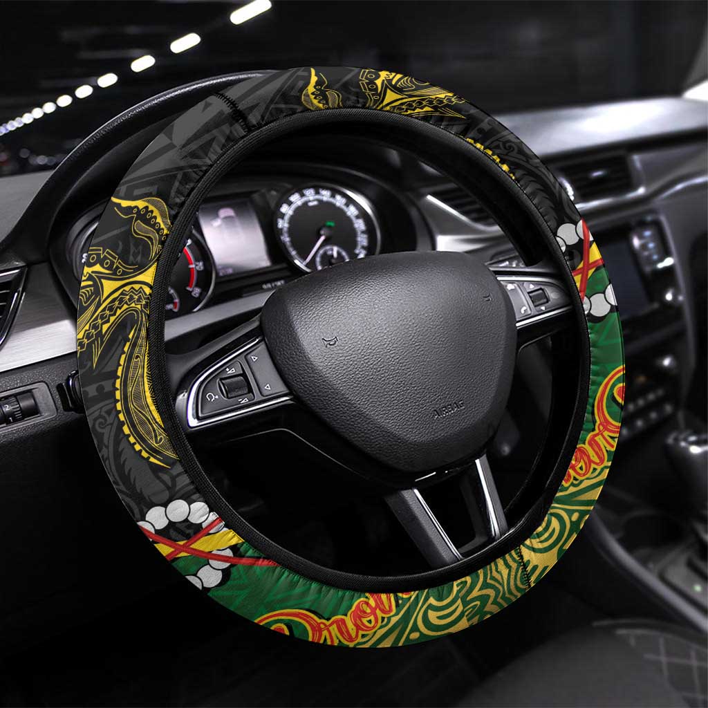 Chimpu Province Papua New Guinea Steering Wheel Cover Bird-of-paradise Art Tattoo and Melanesian Motifs - Polynesian Pride