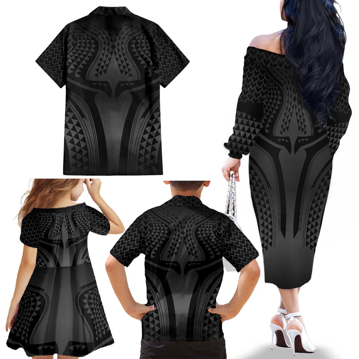 Hawaiian Kakau Art Tattoos Aquaman Style Family Matching Off The Shoulder Long Sleeve Dress and Hawaiian Shirt Special Edition - Polynesian Pride