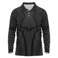 Hawaiian Kakau Art Tattoos Aquaman Style Long Sleeve Polo Shirt Black Version - Polynesian Pride