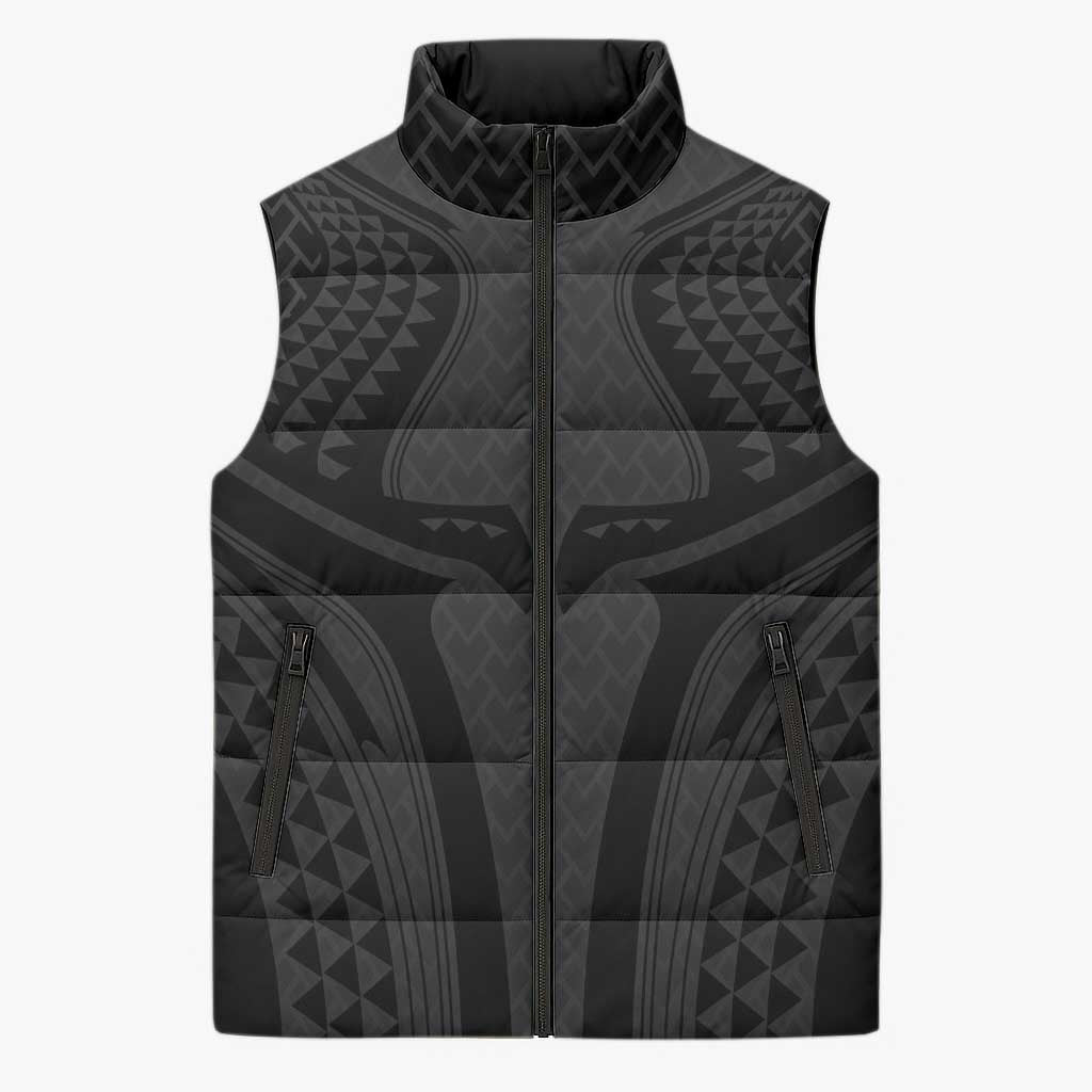 Hawaiian Kakau Art Tattoos Aquaman Style Sleeveless Puffer Jacket Black Version - Polynesian Pride