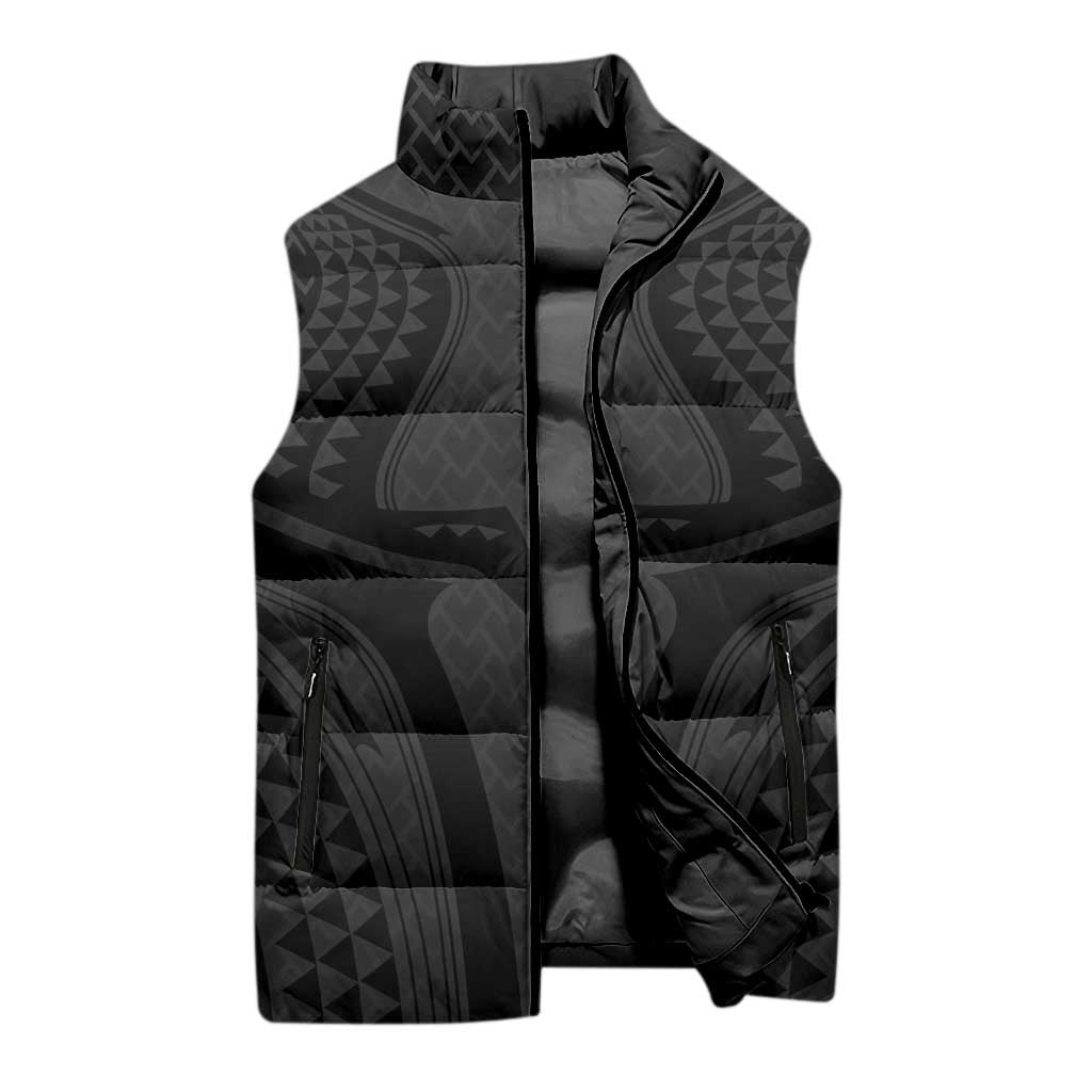 Hawaiian Kakau Art Tattoos Aquaman Style Sleeveless Puffer Jacket Black Version - Polynesian Pride