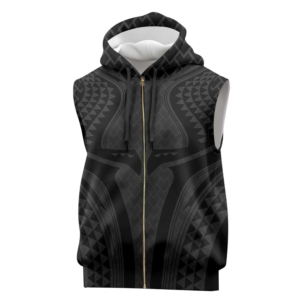 Hawaiian Kakau Art Tattoos Aquaman Style Sleeveless Zip Hoodie Black Version - Polynesian Pride