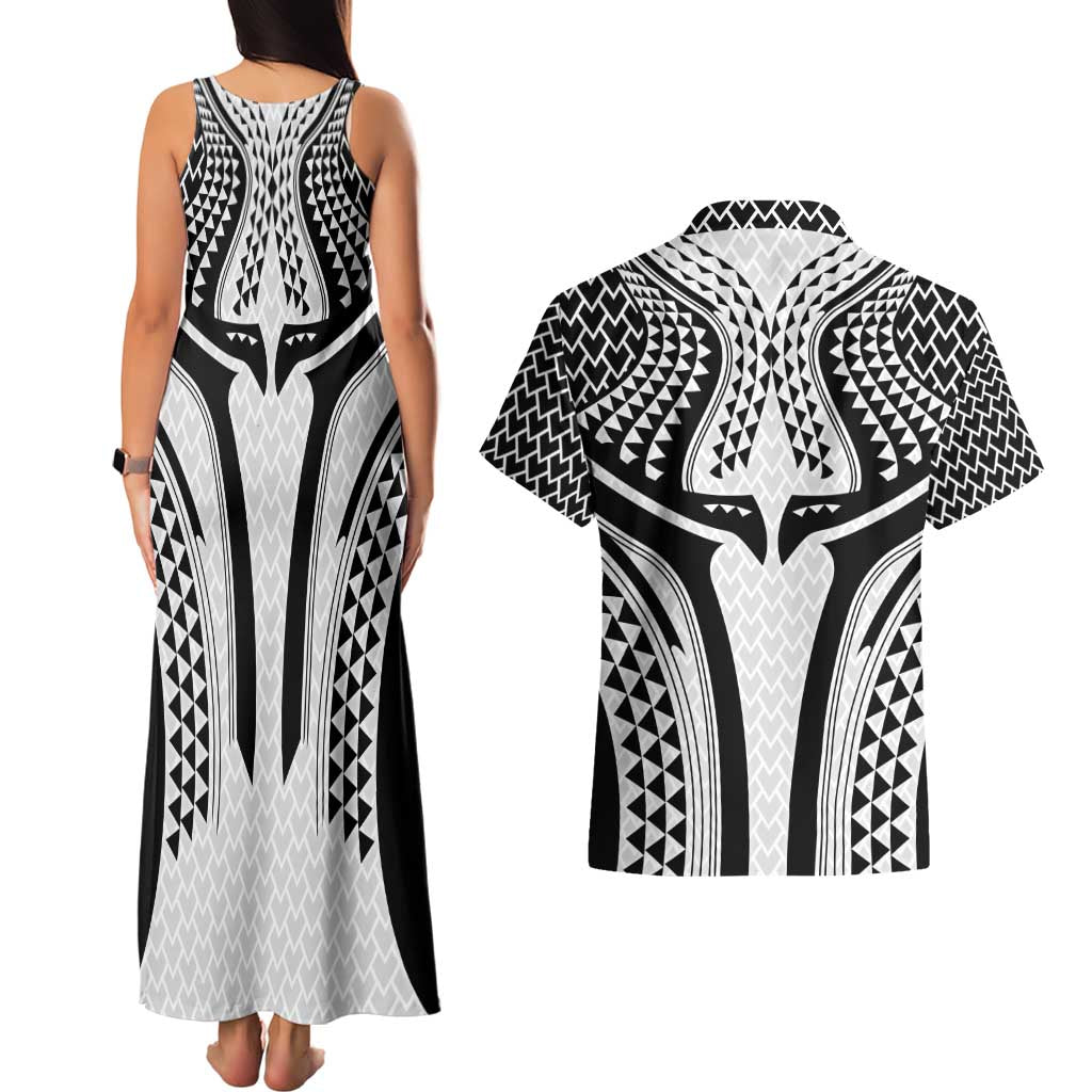 Hawaiian Kakau Art Tattoos Aquaman Style Couples Matching Tank Maxi Dress and Hawaiian Shirt White Version - Polynesian Pride