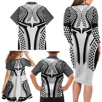 Hawaiian Kakau Art Tattoos Aquaman Style Family Matching Long Sleeve Bodycon Dress and Hawaiian Shirt White Version - Polynesian Pride
