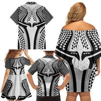 Hawaiian Kakau Art Tattoos Aquaman Style Family Matching Off Shoulder Short Dress and Hawaiian Shirt White Version - Polynesian Pride