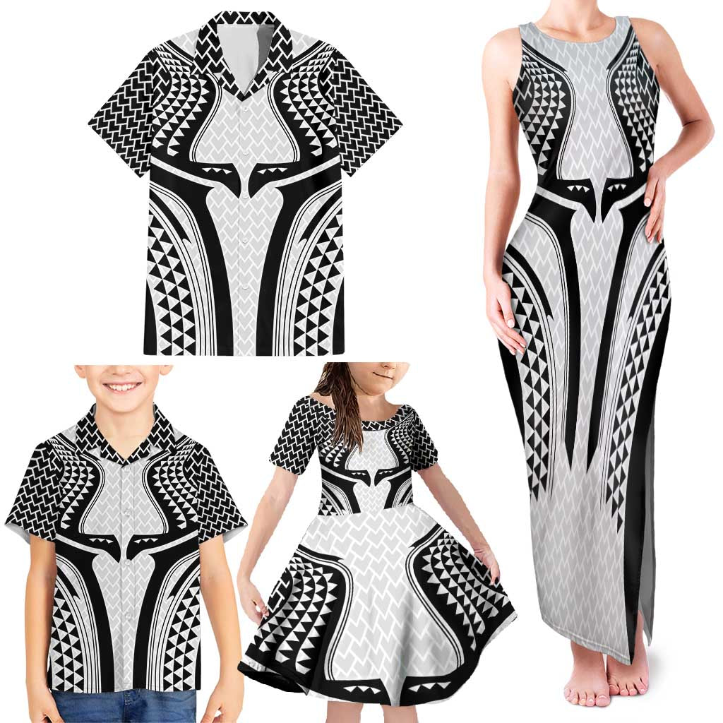 Hawaiian Kakau Art Tattoos Aquaman Style Family Matching Tank Maxi Dress and Hawaiian Shirt White Version - Polynesian Pride