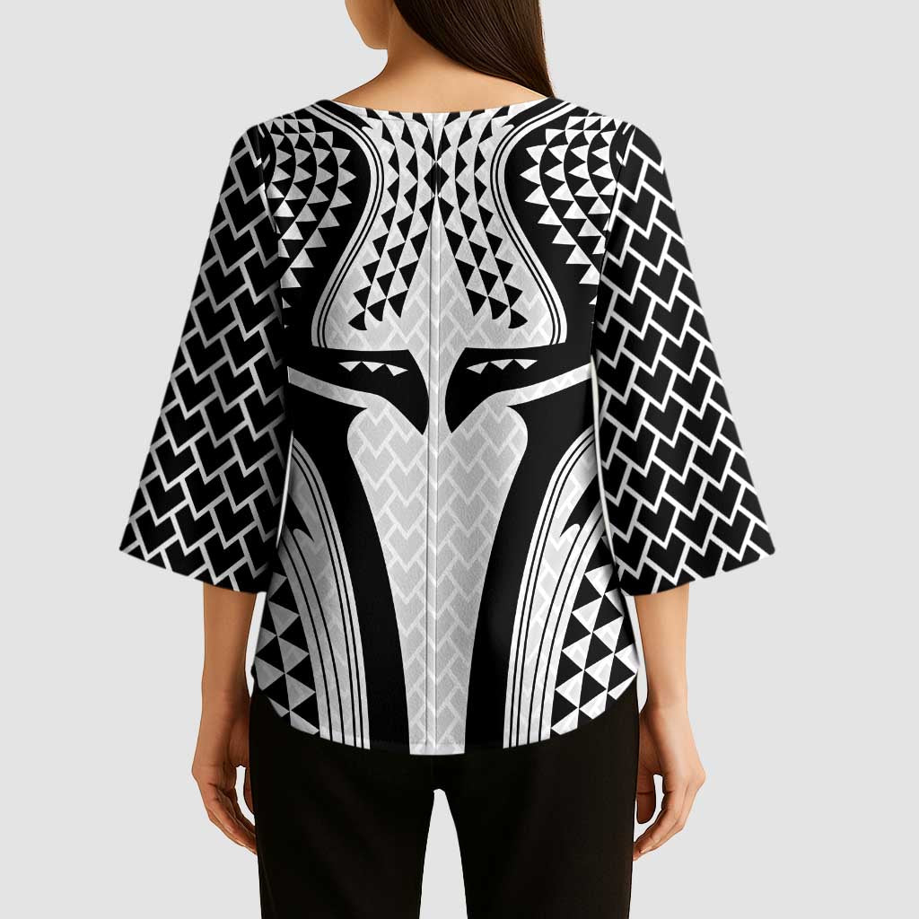 Hawaiian Kakau Art Tattoos Aquaman Style Kimono Sleeve Blouse White Version - Polynesian Pride