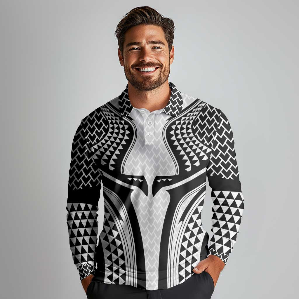 Hawaiian Kakau Art Tattoos Aquaman Style Long Sleeve Polo Shirt White Version - Polynesian Pride