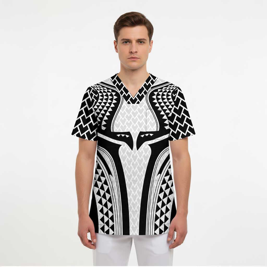 Hawaiian Kakau Art Tattoos Aquaman Style Scrub Top White Version - Polynesian Pride