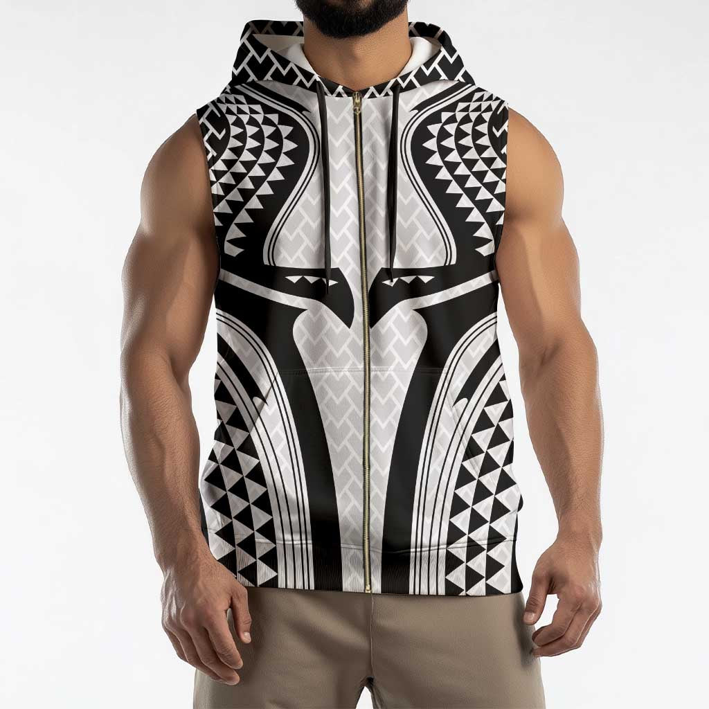 Hawaiian Kakau Art Tattoos Aquaman Style Sleeveless Zip Hoodie White Version - Polynesian Pride